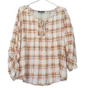 Suzanne Betro Neutral Tartan Plaid Blouse size 2X